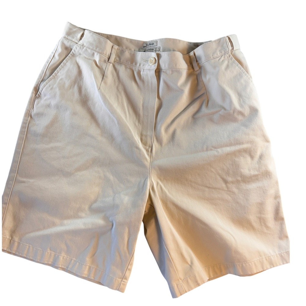 LL Bean Womens Original Fit Chino Shorts Beige 100% Cotton 274910 Size 18 Long‎